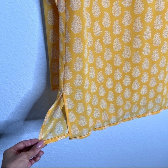 Michael Kors Top Women Small Tunic Shirt Sheer Taxi Yellow Paisley Long Sleeve I - Picture 4 of 10